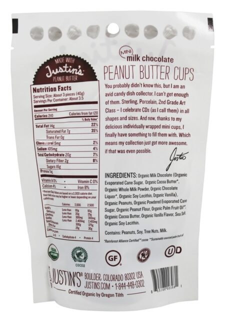 Mini Manteiga De Amendoim Copos De Chocolate De Leite - 4.7 oz. Justin's Nut Butter - Image 2