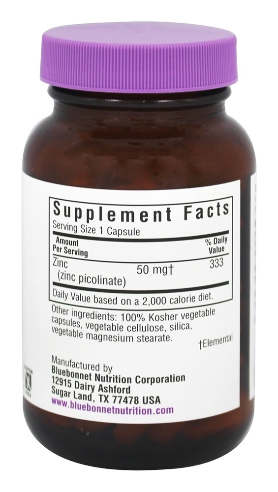 Picolinato de Zinco 50 mg. - Cápsulas vegetarianas 100 Bluebonnet Nutrition - Imagem 2