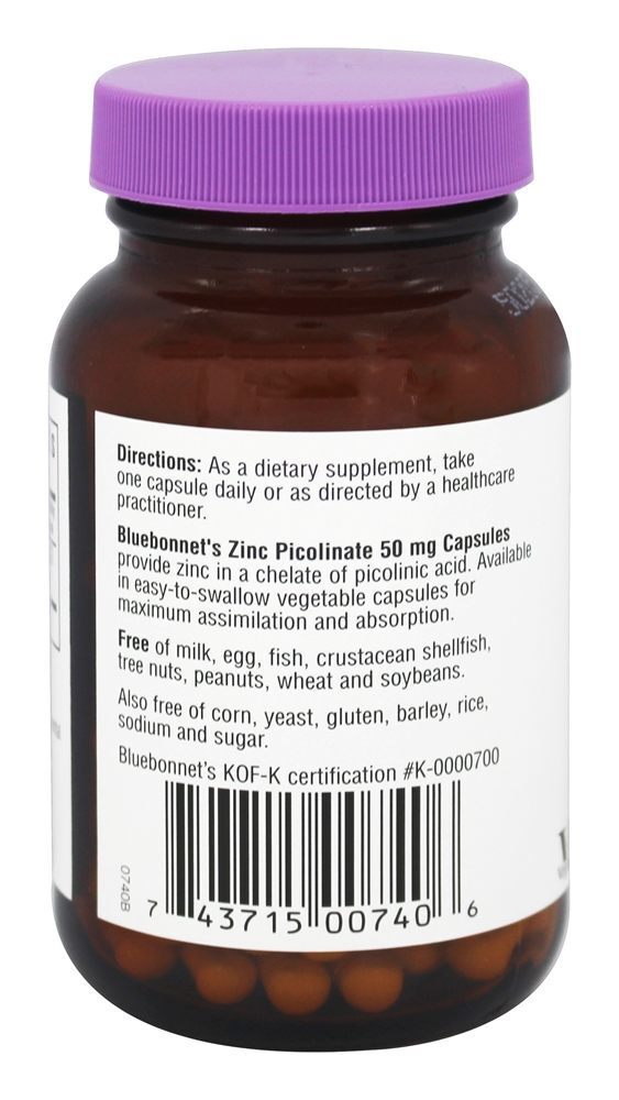 Picolinato de Zinco 50 mg. - Cápsulas vegetarianas 100 Bluebonnet Nutrition - Imagem 3