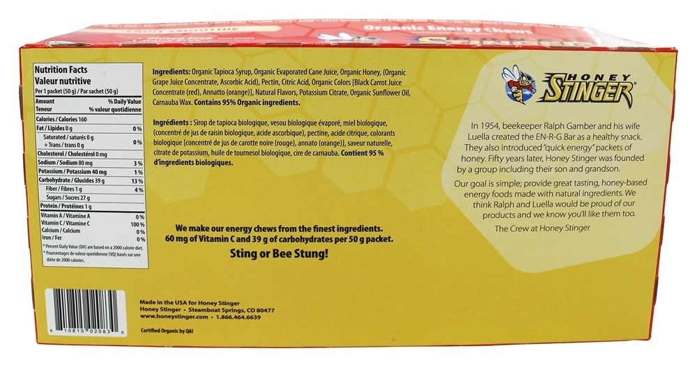 A energia orgânica mastiga com vitamina C Fruit Smoothie - 12 Pacotes (s) Honey Stinger - Imagem 2