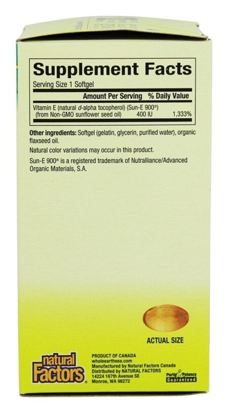 Pure Alimento Girassol Vitamina E 400 IU - 90 Softgels Whole Earth & Sea - Image 2