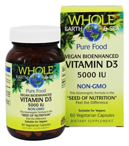 Pure Alimento Vitamina D3 Bioenhançado Vegano 5000 IU - Cápsulas vegetarianas 60 Whole Earth & Sea