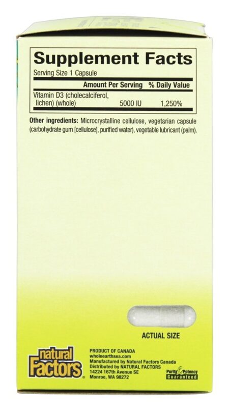 Pure Alimento Vitamina D3 Bioenhançado Vegano 5000 IU - Cápsulas vegetarianas 60 Whole Earth & Sea - Image 2