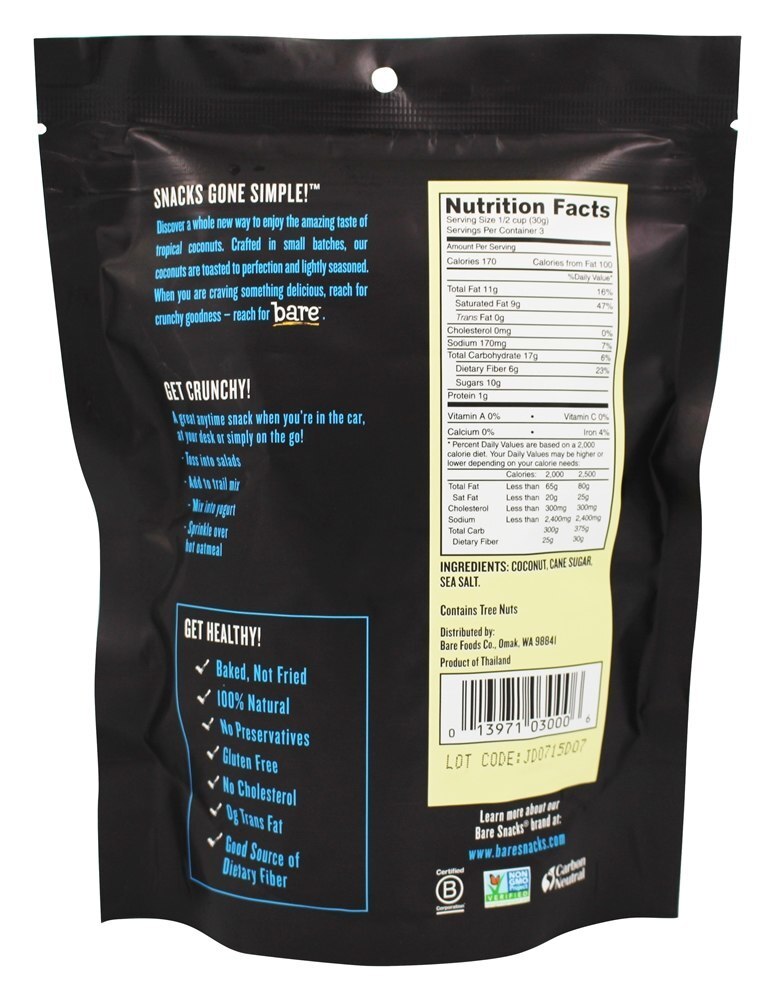 Bare Fruit - 100 % Chips de coco crocantes naturais simplesmente torrados - 3.3 oz. Bare Snacks - Imagem 2