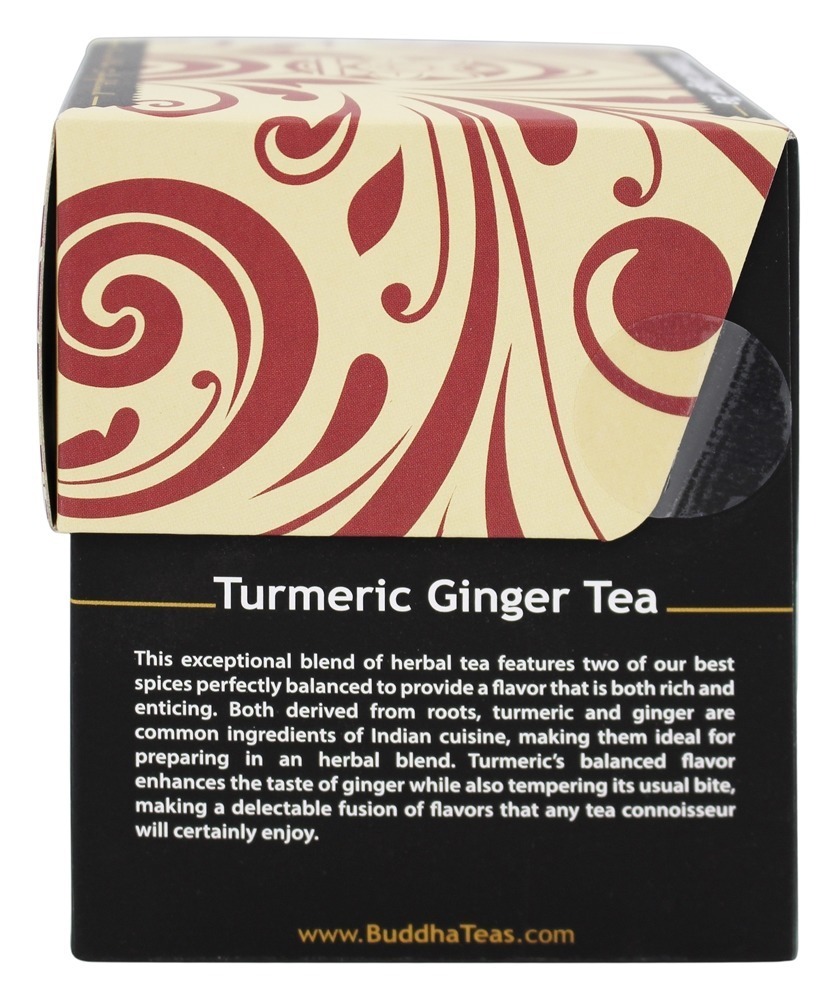 100 % Orgânica Herbal Açafrão Ginger Tea - 18 Saquinhos de Chá Buddha Teas - Imagem 3