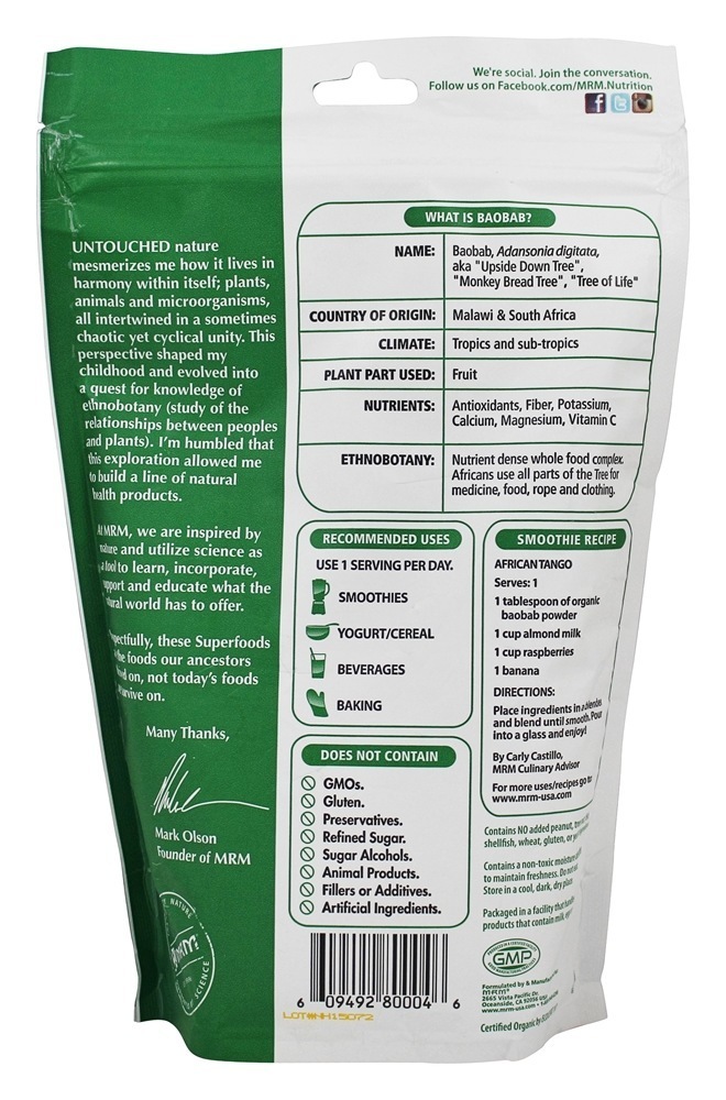 Pó de Baobá Orgânico Cru - 8.5 oz. MRM - Imagem 2