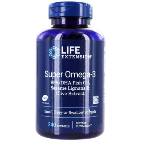 Super Omega - 3 Óleo de peixe EPA / DHA com lignanas de gergelim e extrato de azeitona - 240 Softgels Life Extension