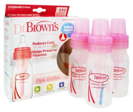 Frasco De Bebé Padrão De Fluxo Natural 3-Pack Pink - 4 oz. Dr. Brown's