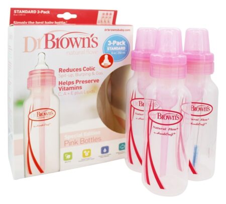 Frasco De Bebé Padrão De Fluxo Natural 3-Pack Pink - 8 oz. Dr. Brown's