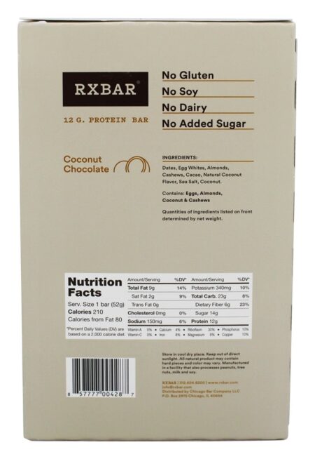 Chocolate De Coco De Proteína - 12 Barras RXBAR - Image 2