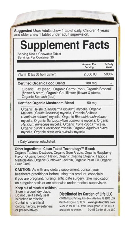 mykind Organics Vitamina D3 Vegana Orgânica 2000 UI Sabor Framboesa & Limão - 30 comprimidos mastigáveis Garden of Life - Image 2