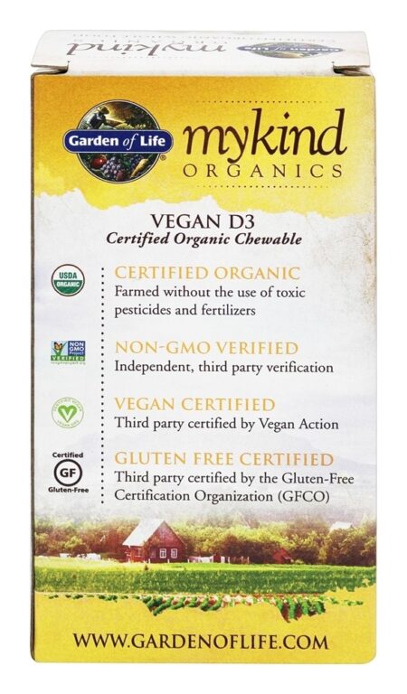 mykind Organics Vitamina D3 Vegana Orgânica 2000 UI Sabor Framboesa & Limão - 30 comprimidos mastigáveis Garden of Life - Image 3