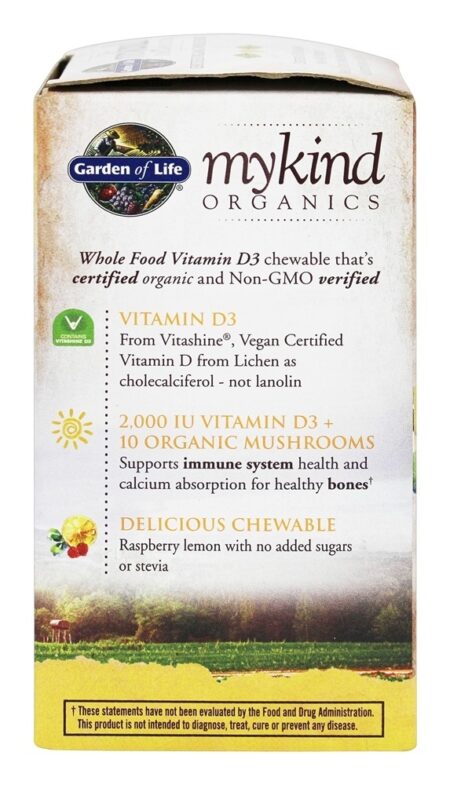 mykind Organics Vitamina D3 Vegana Orgânica 2000 UI Sabor Framboesa & Limão - 30 comprimidos mastigáveis Garden of Life - Image 4