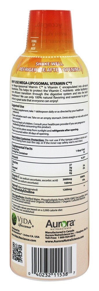 Aurora Nutrascience Mega-Liposomal Vitamina C - 16 fl. oz. Vida Lifescience - Imagem 2