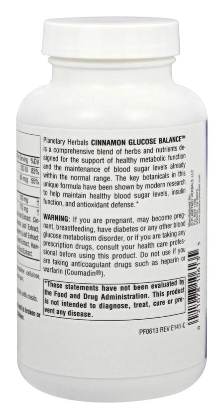 Glicose de canela Balance 910 mg. - 180 Tablets Planetary Herbals - Image 3