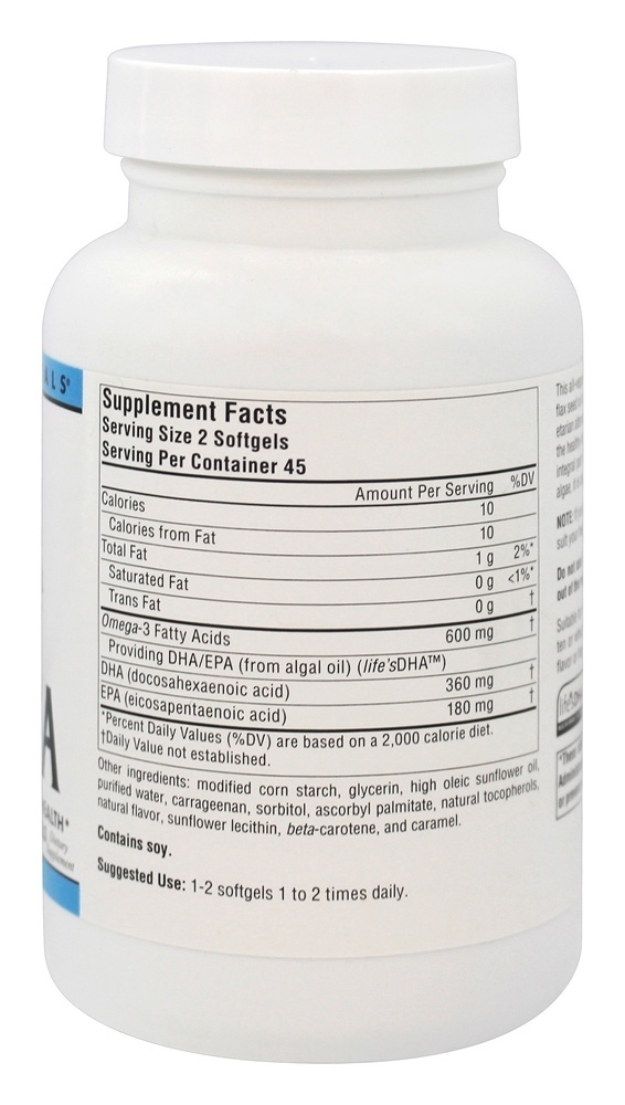 EPA-DHA Omega-3 Vegano 300 mg. - 90 Cápsulas Vegetarianas Source Naturals - Imagem 2
