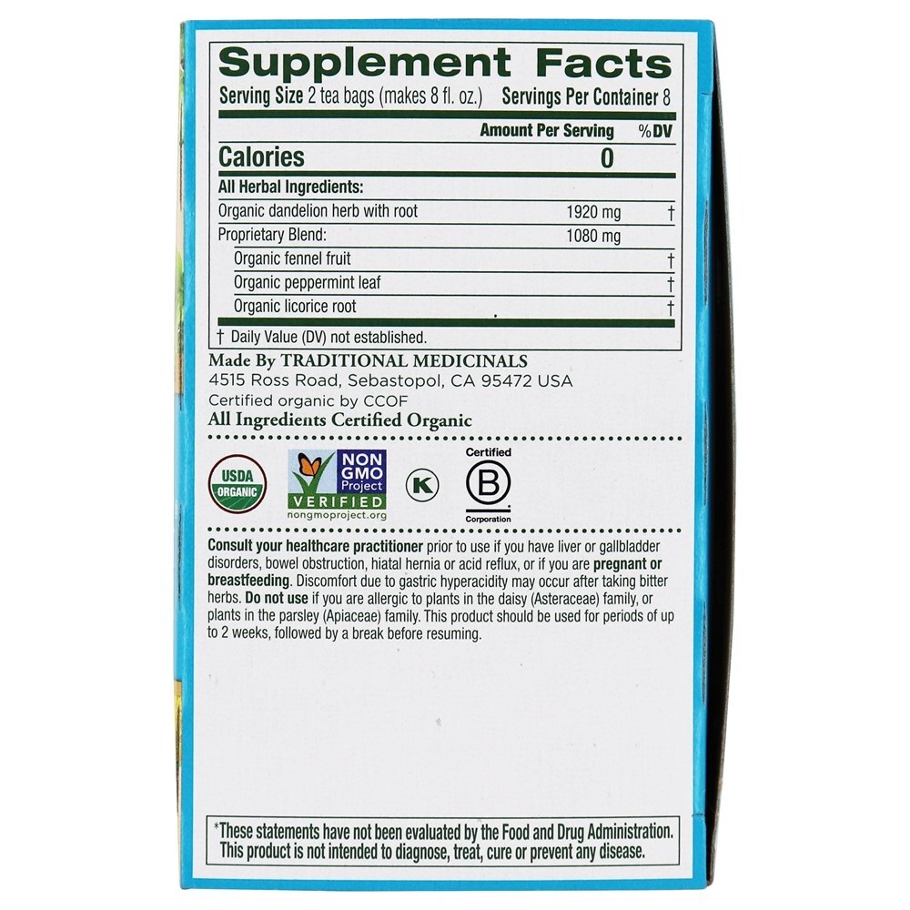 Orgânica EveryDay Detox Dandelion Herbal Tea - 16 Saquinhos de Chá Traditional Medicinals - Imagem 2