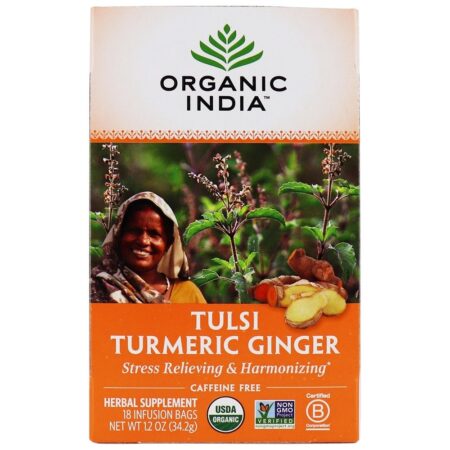 Tulsi Chá Curcuma Gengibre - 18 Saquinhos de Chá Organic India