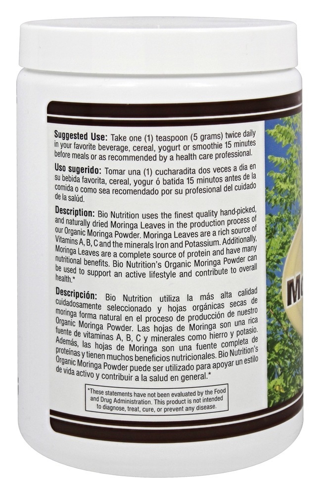 Folha de Moringa em Pó 100% Orgânica - 300 Gramas Bio Nutrition - Imagem 3