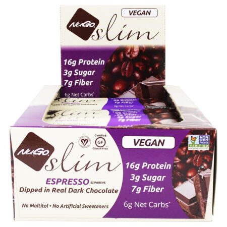 Vegan Esbelto Real Escuro Chocolate Barras Caixa Café expresso - 12 Barras NuGo Nutrition