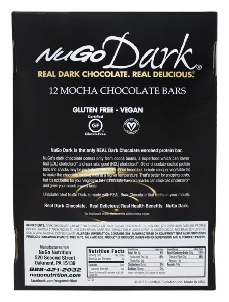 Barra De Chocolate Escuro Mocha De Chocolate - 12 Barras NuGo Nutrition - Image 2