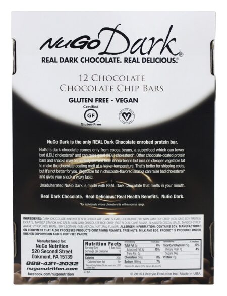 Chocolate escuro barra de chocolate - 12 Barras NuGo Nutrition - Image 2