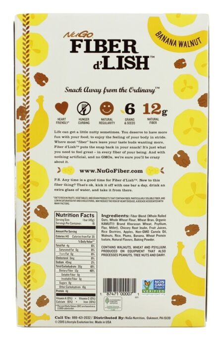 Fiber d'Lish Bares Caixa Banana Walnut - 16 Barras NuGo Nutrition - Image 2