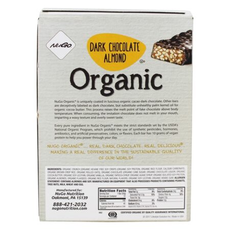 Orgânico Proteína Bar Escuro Chocolate Amêndoa - 12 Barras NuGo Nutrition - Image 2