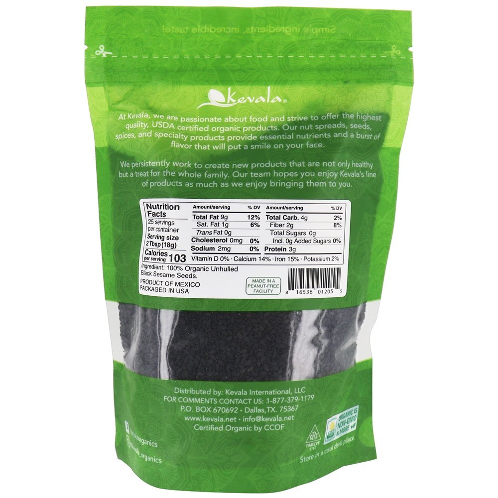 Sementes de gergelim preto orgânico - 16 oz. Kevala - Imagem 2