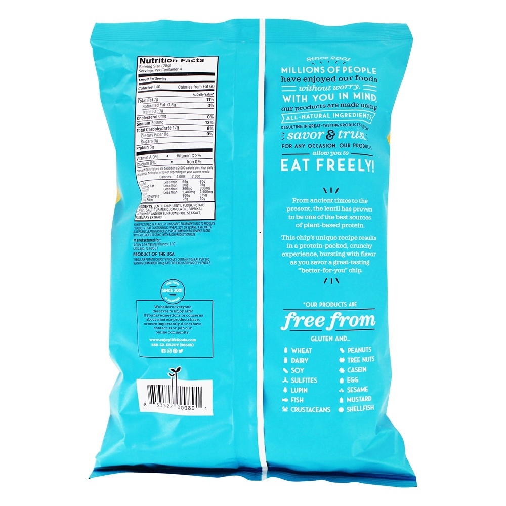 Alergia sem glúten amigável Lentilha Chips Sea Salt - 4 oz. Enjoy Life Foods - Imagem 3