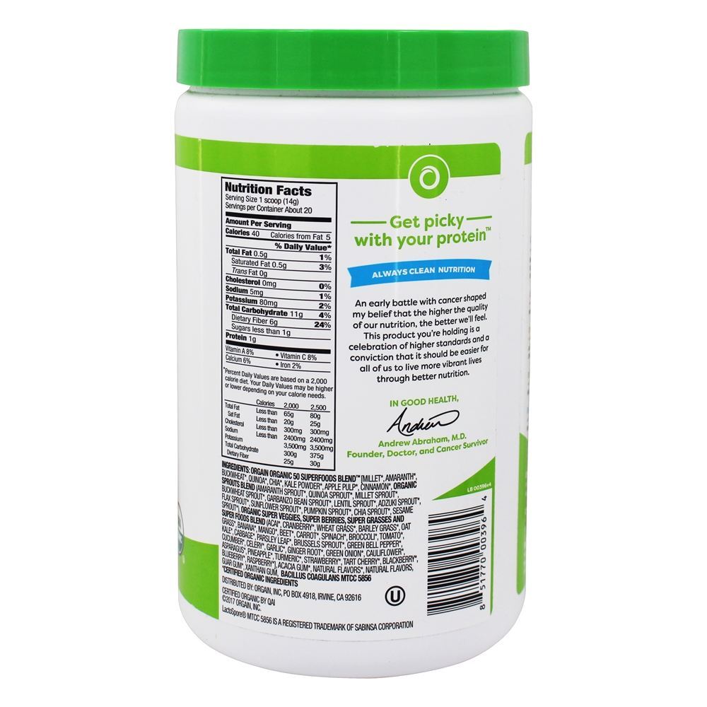 Multifuncional Organic Superfoods Super Nutrition Baga em Pó - 0.62 lbs. Orgain - Imagem 2