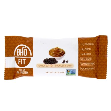 Manteiga De Amendoim De Barra De Proteína De Ervilha Vegan + Chocolate Chip - 1.6 oz. Bhu Fit