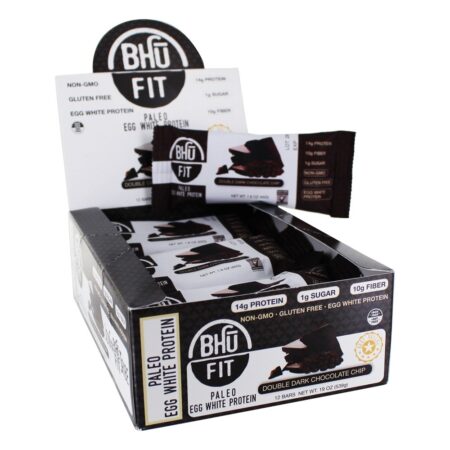 Paleo Egg White Protein Bar Dupla De Chocolate Escuro - 12 Barras Bhu Fit