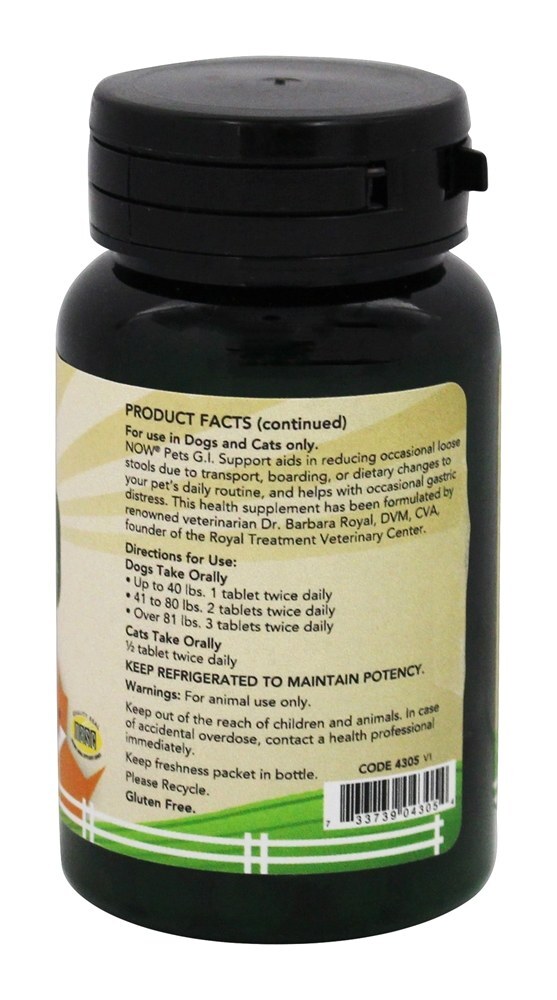 NOW Pets GI Support para Cães / Gatos - 90 comprimidos mastigáveis NOW Foods - Imagem 3