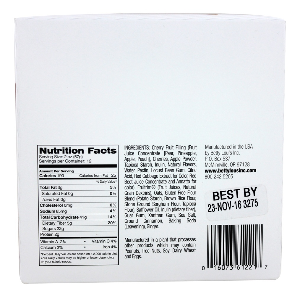 Cereja de Frutas Cereja sem Glúten - 12 Barras Betty Lou's - Imagem 2