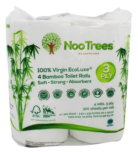 100 Rolos higiênicos de 3 camadas de bambu virgem Ecoluxe - 4 Rolo (s) NooTrees