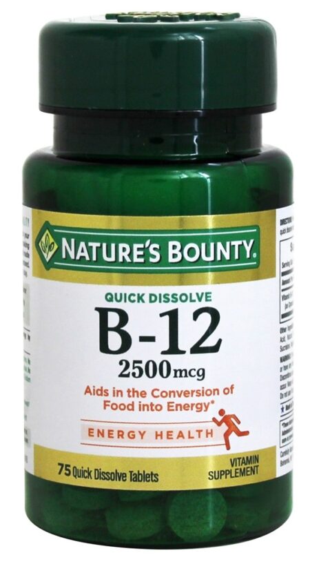 Vitamina B12 2500 mcg. - 75 Tablets de dissolução rápida Nature's Bounty