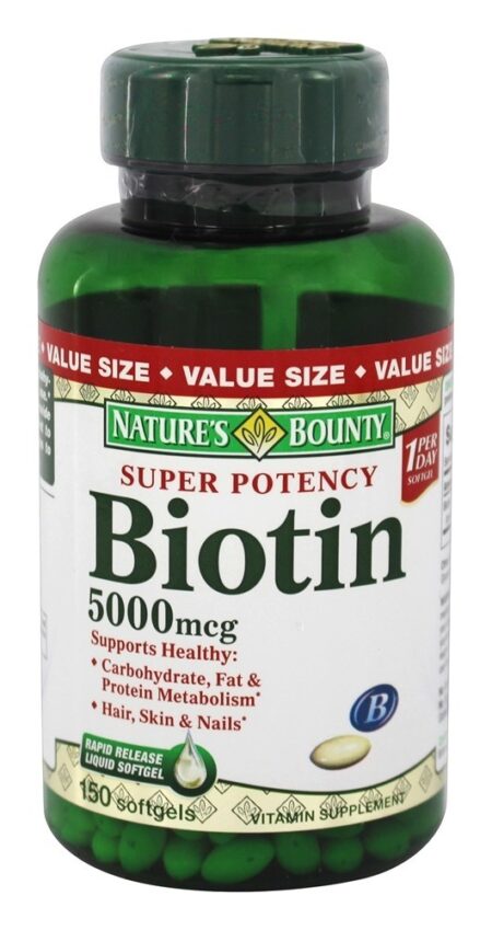 Biotina de Super Potência 5000 mcg. - 150 Softgels Nature's Bounty