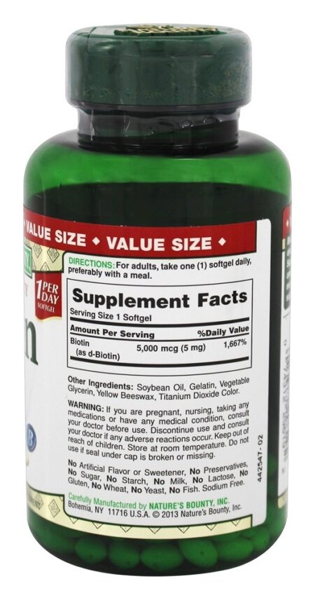 Biotina de Super Potência 5000 mcg. - 150 Softgels Nature's Bounty - Image 2