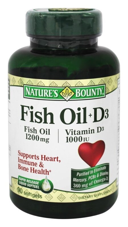 Óleo de Peixe 1200 mg. Com Vitamina D3 1000 UI - 90 Softgels Nature's Bounty