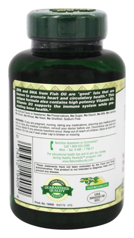 Óleo de Peixe 1200 mg. Com Vitamina D3 1000 UI - 90 Softgels Nature's Bounty - Image 3