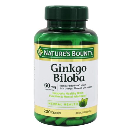 Ginkgo Biloba para função cerebral saudável e alerta mental 60 mg. - Cápsulas 200 Nature's Bounty