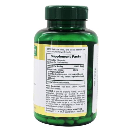 Ginkgo Biloba para função cerebral saudável e alerta mental 60 mg. - Cápsulas 200 Nature's Bounty - Image 2