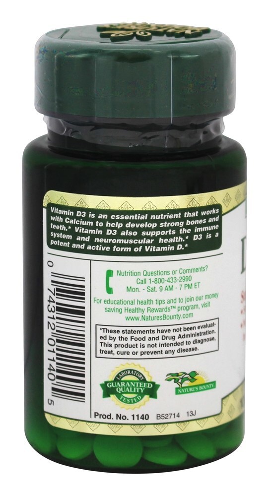 Vitamina D3 400 UI - 100 Tablet (s) Nature's Bounty - Imagem 3