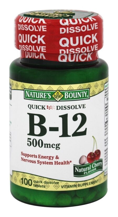 Vitamina B12 Sabor Natural de Cereja 500 mcg. - 100 Tablets de dissolução rápida Nature's Bounty