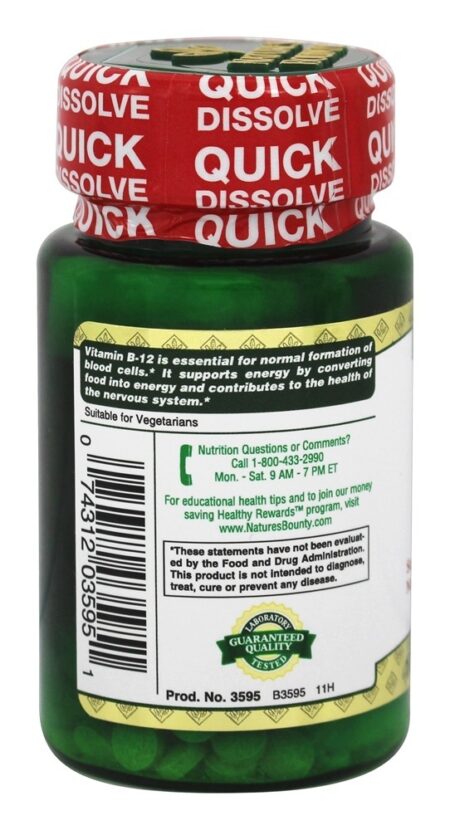 Vitamina B12 Sabor Natural de Cereja 500 mcg. - 100 Tablets de dissolução rápida Nature's Bounty - Image 3