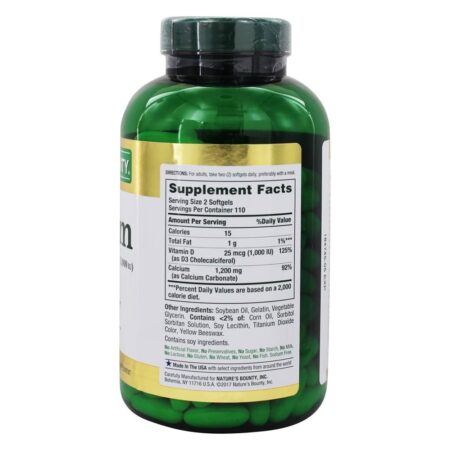 Cálcio Líquido 1,200 mg. Com vitamina D3 1,000 UI - 220 Softgels Nature's Bounty - Image 2