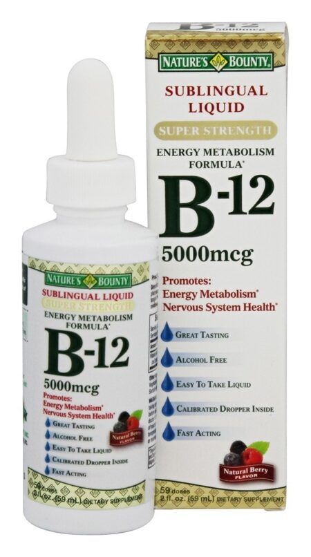 Vitamina B12 Líquido Sublingual Sabor Natural de Frutas 5000 mcg. - 2 fl. oz. Nature's Bounty