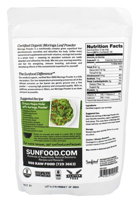 Pó De Moringa Orgânico Cru - 8 oz. Sunfood Superfoods - Image 2