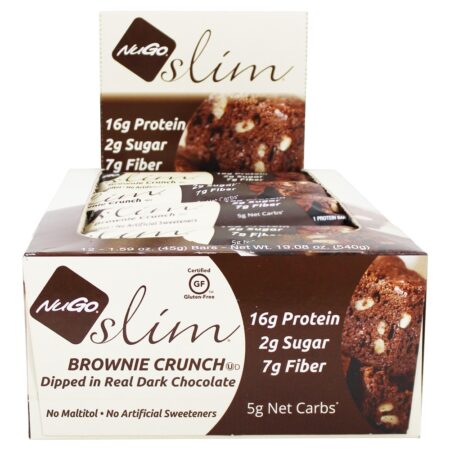 Caixa de barras de chocolate escura Real Slim Brownie Crunch - 12 Barras NuGo Nutrition